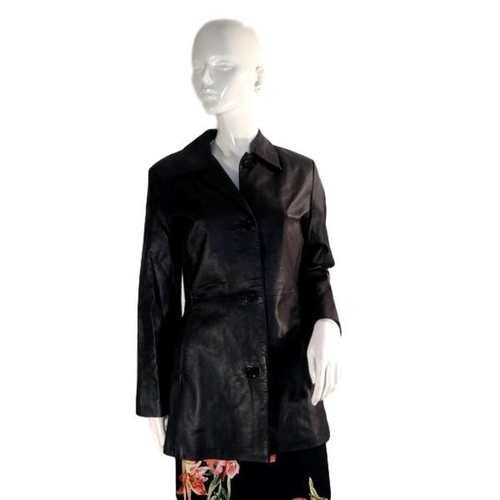 Lauren Ariel Leather Coat Black Size S